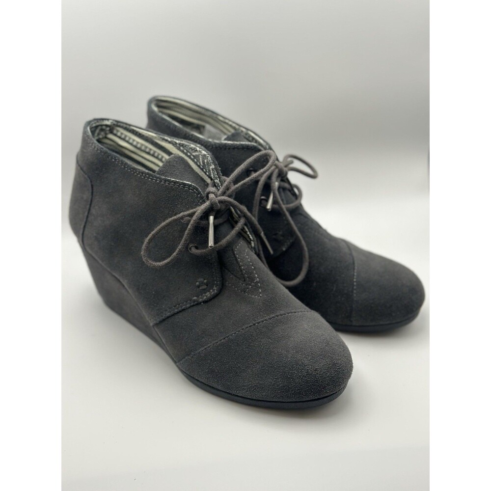 Toms Women’s 7 Suede Boot Forged Iron Gray Desert Wedge Kala Wedge Bootie